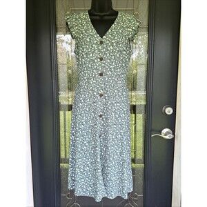 Monteau Cottagecore Midi Dress Womens M Green Floral Prairie Vintage Inspired